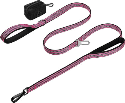WINGOIN Dog Leash for Large Medium Dogs, Heavy Duty Dog Leashes with Double Handle, Poop Bag Holder, Metal Clip, Car Seat Belt Buckle, Reflective Tactical Pet Lead for Walking, Training (Green, 6FT) - Image 10