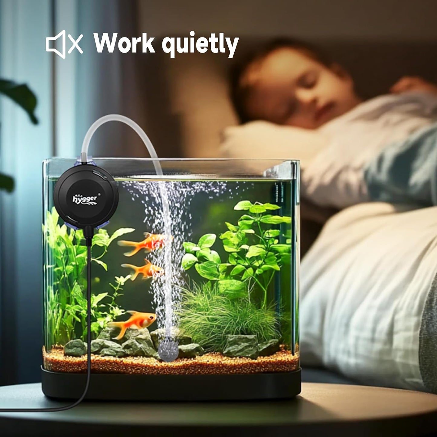 Hygger fish tank oxygenator with tubing and suction cup