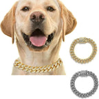DKJEkdje silver puppy bling collar showcasing the lightweight design and sparkling stones