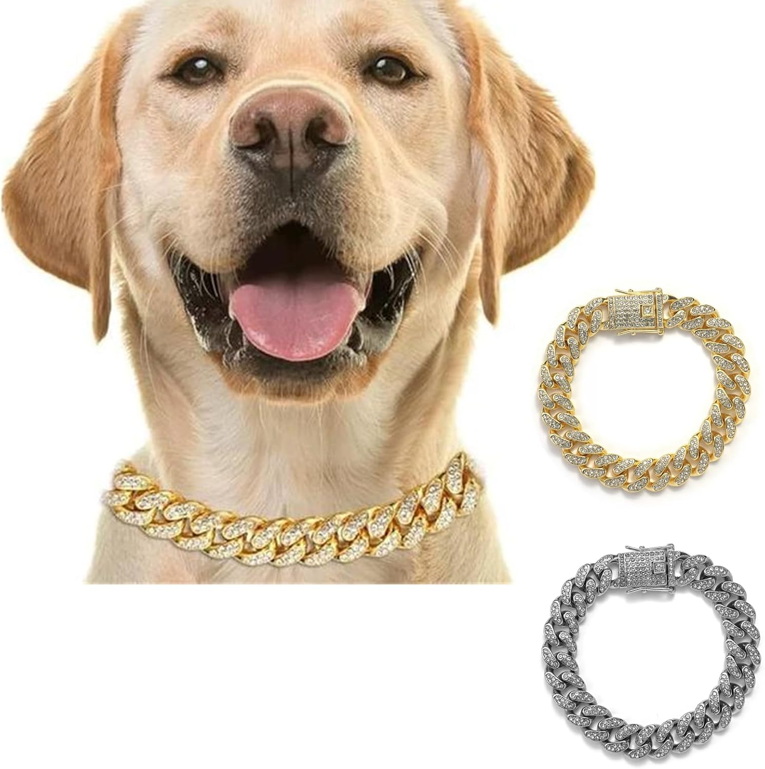 DKJEkdje silver puppy bling collar showcasing the lightweight design and sparkling stones