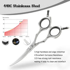 Hashimoto pet grooming scissors showcasing the ergonomic symmetrical handle with black finger inserts