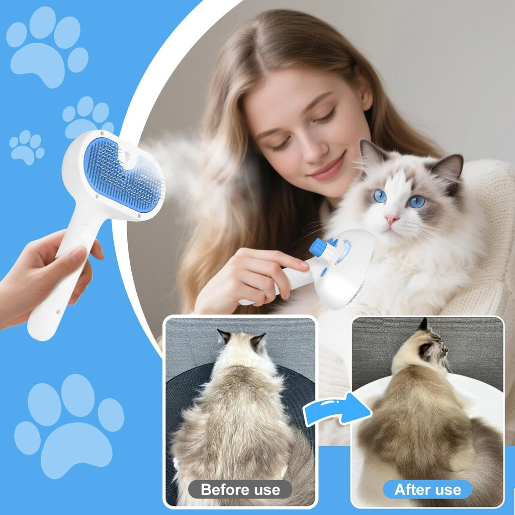 LetsFeed self-cleaning steam comb showing hair removal button