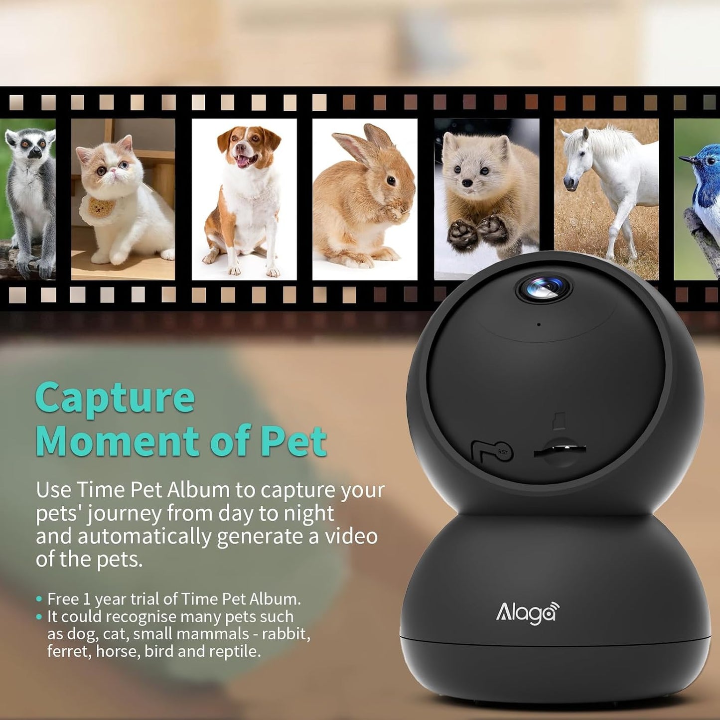 Alaga 3K smart pet camera with pan and tilt