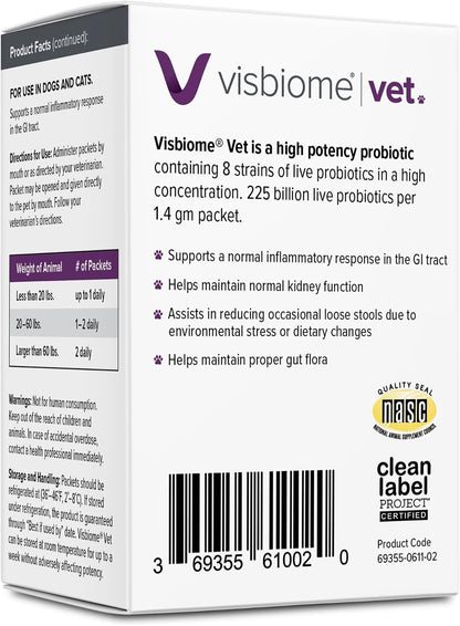 Visbiome high potency dog and cat gut supplement rear view