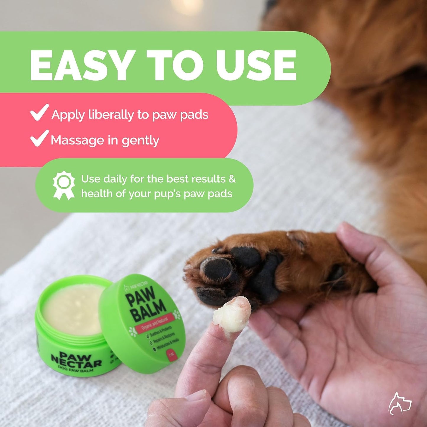 Paw Nectar balm showing organic ingredient list on packaging