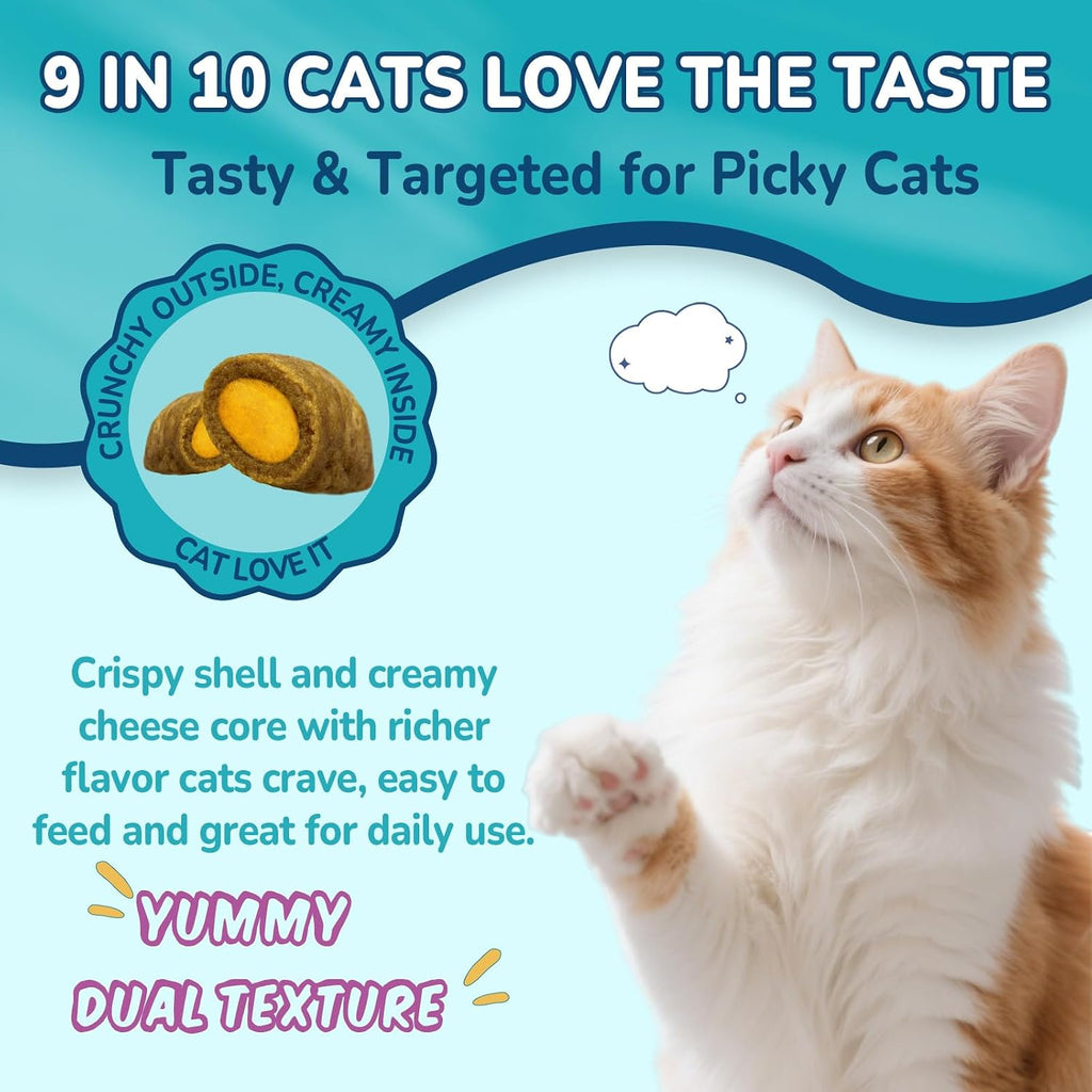 Packaging back label of Woyamay cat calming supplement with feeding directions