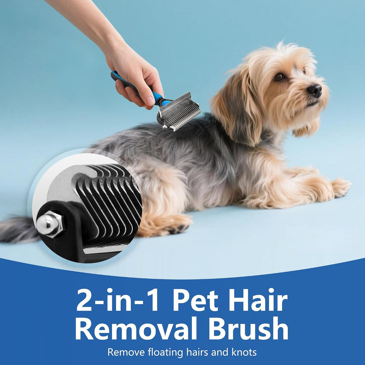 Included metal detangling comb for pets