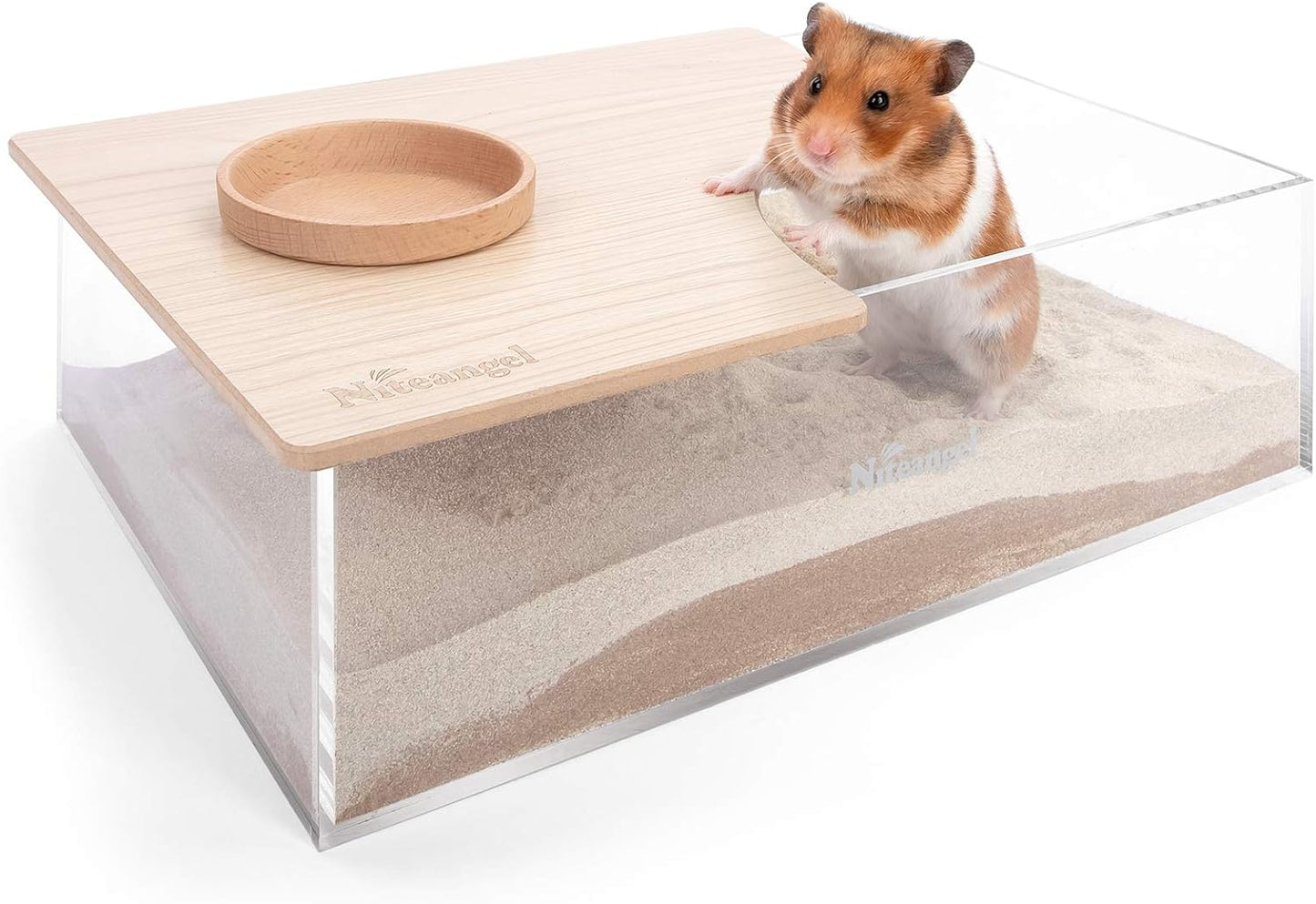 Niteangel Animal Sand-Bath Box: - Acrylic Critter's Sand Bath Shower Room & Digging Sand Container for Hamsters Mice Lemming Gerbils or Other Small Pets (Rectangle, Burlywood) - Image 1