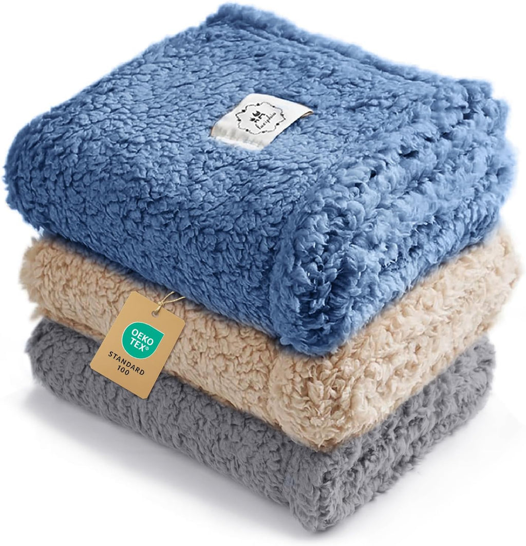 1 Pack 3 Calming Blankets Fluffy Premium Fleece Pet Blanket Soft Sherpa Throw for Dog Puppy Cat Beige Small (23" x16'') - Image 11