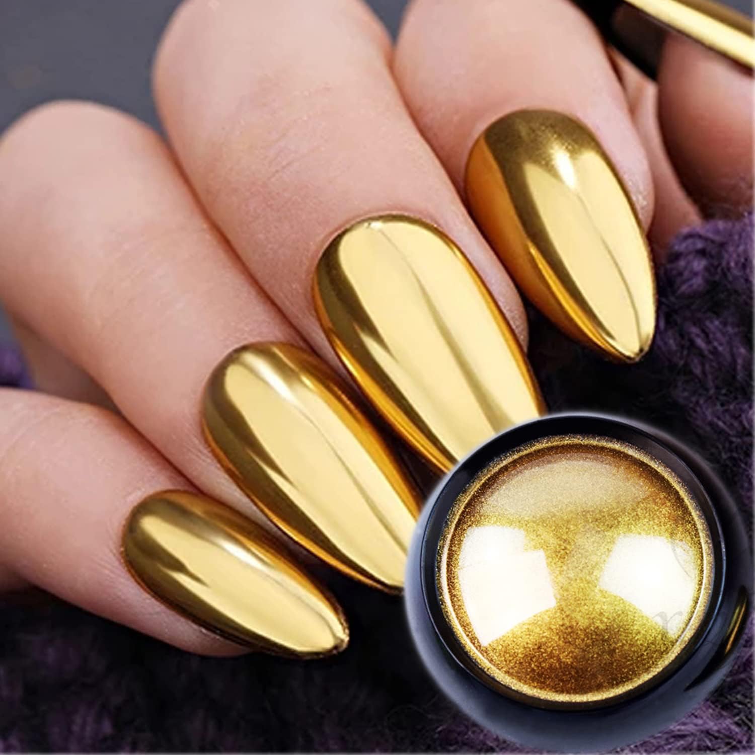 Vonrui holographic mirror gold chrome nail powder jar front view