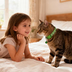 Close up view of the cat shaped quick release breakaway safety buckle on the PSPORT pet collar.
