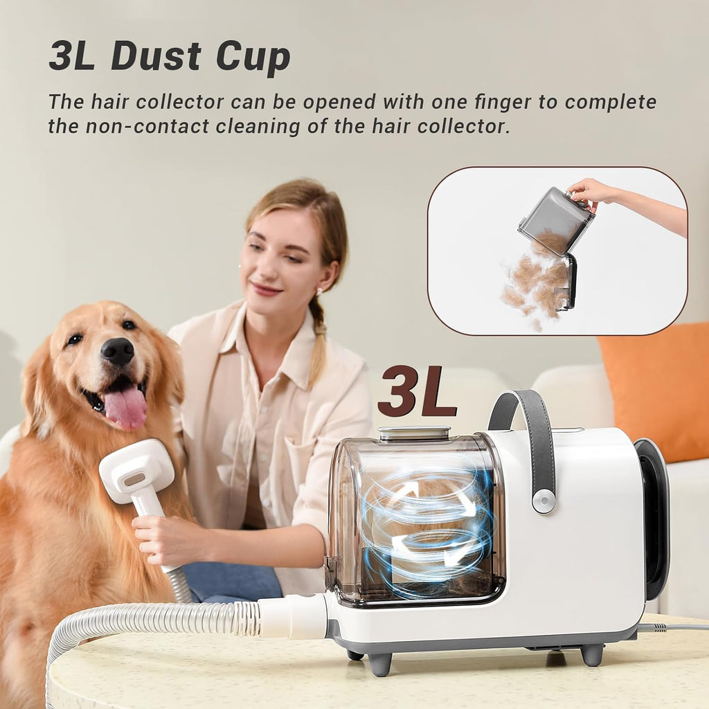 Bunfly quiet dog grooming kit showing three liter dust cup