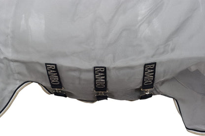 Horseware Rambo Protector Fly Sheet showing the extended belly band and three surcingles.