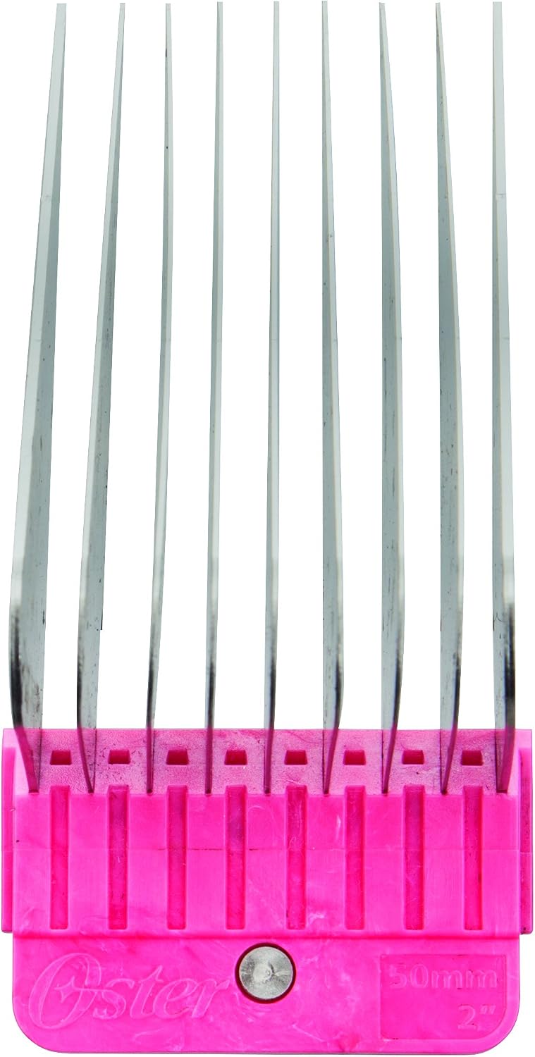 Oster metal pet clipper guide combs arranged by size from one sixteenth inch to two inches