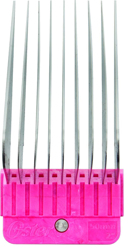 Oster metal pet clipper guide combs arranged by size from one sixteenth inch to two inches