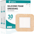 ZMZPA silicone foam dressing 3x3 gentle border front view packaging for wound care