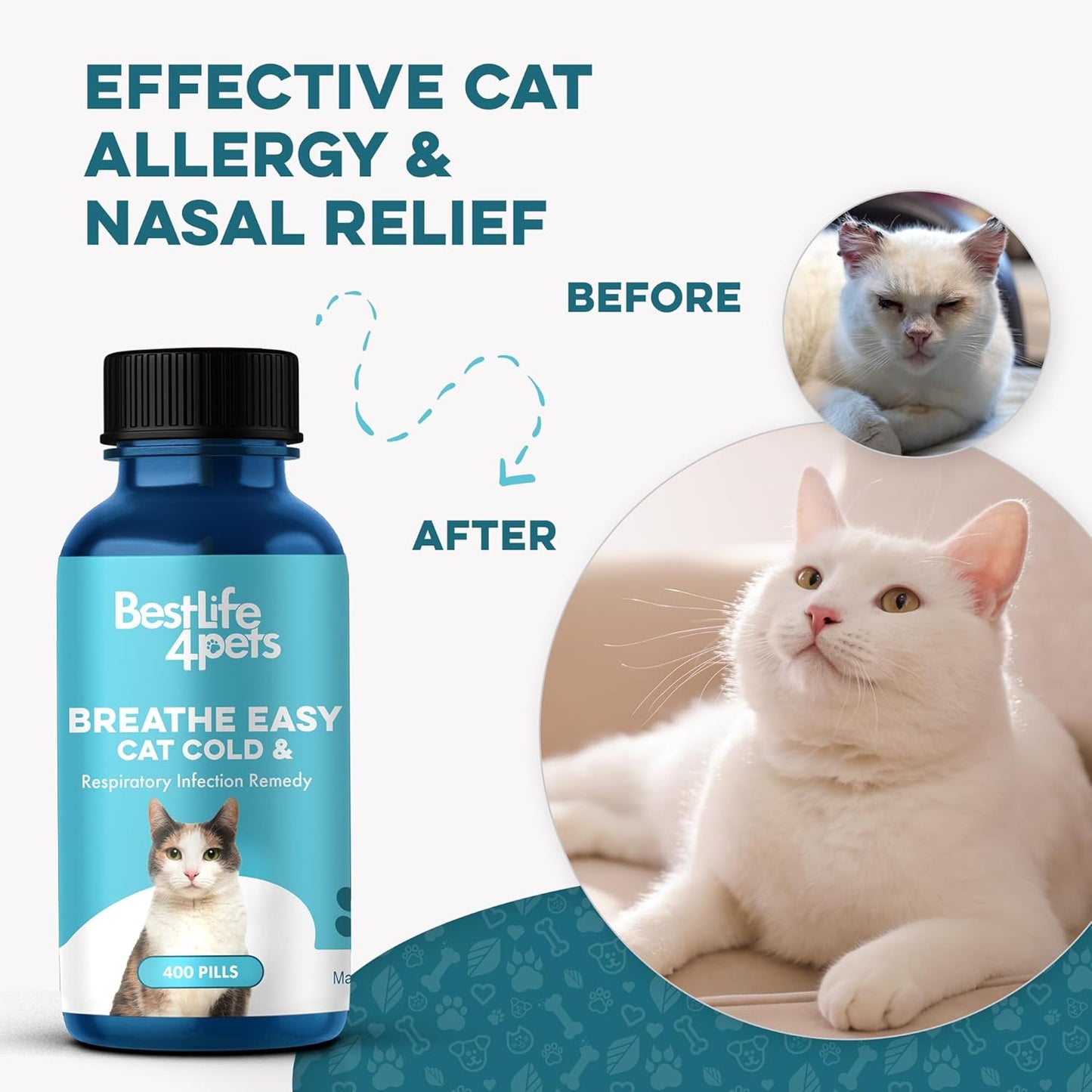 Infographic showing natural plant ingredients for feline breathing support