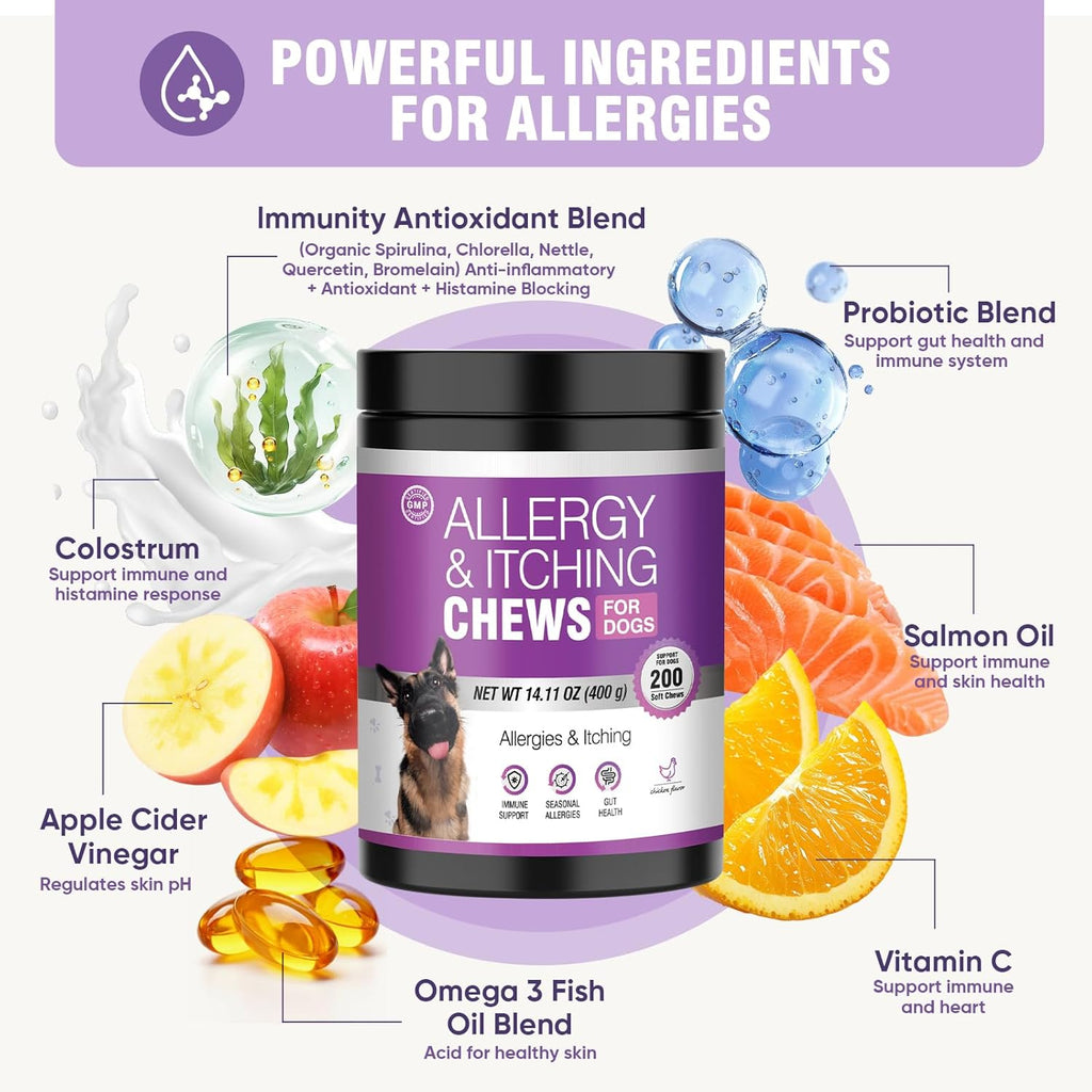 Close up view of healthy skin and coat daily vitamins for dogs.