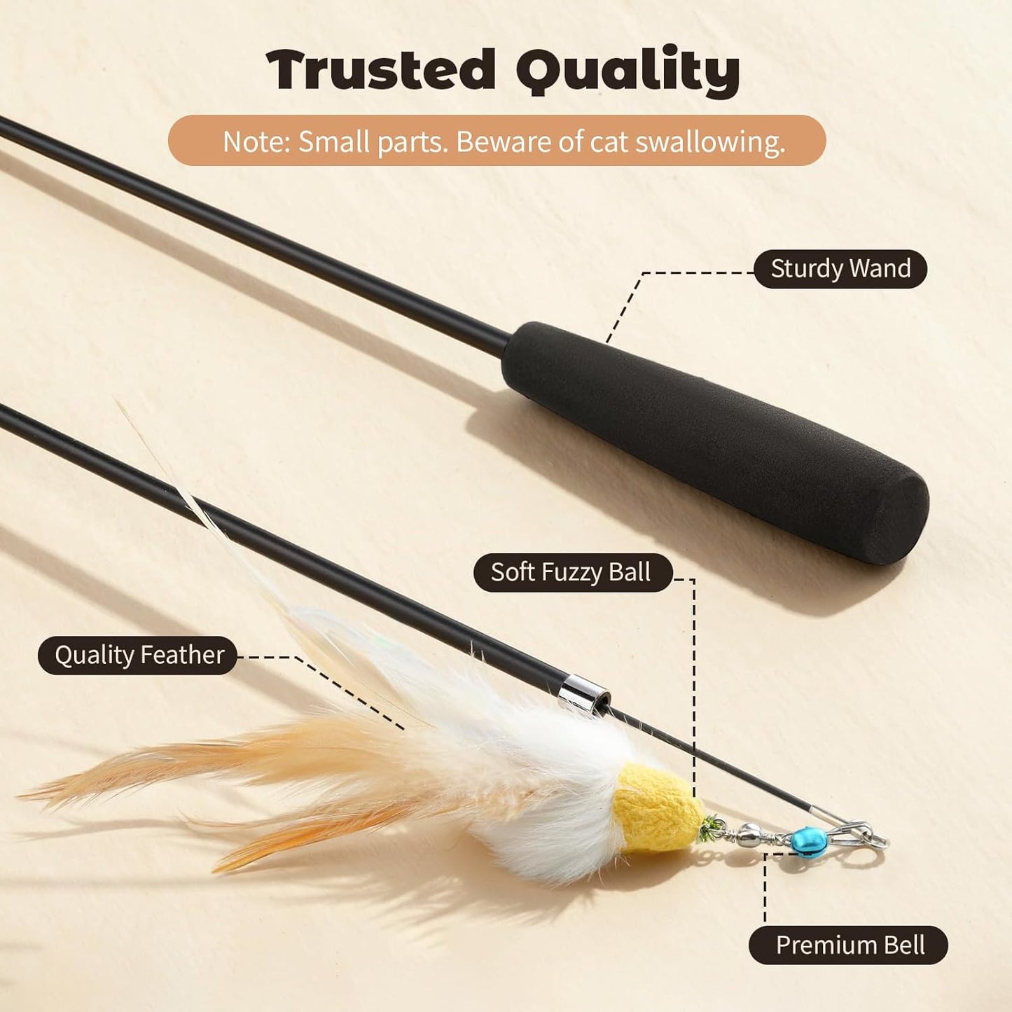 Lightweight and durable handle of the VavoPaw extendable pet teaser wand being held comfortably.