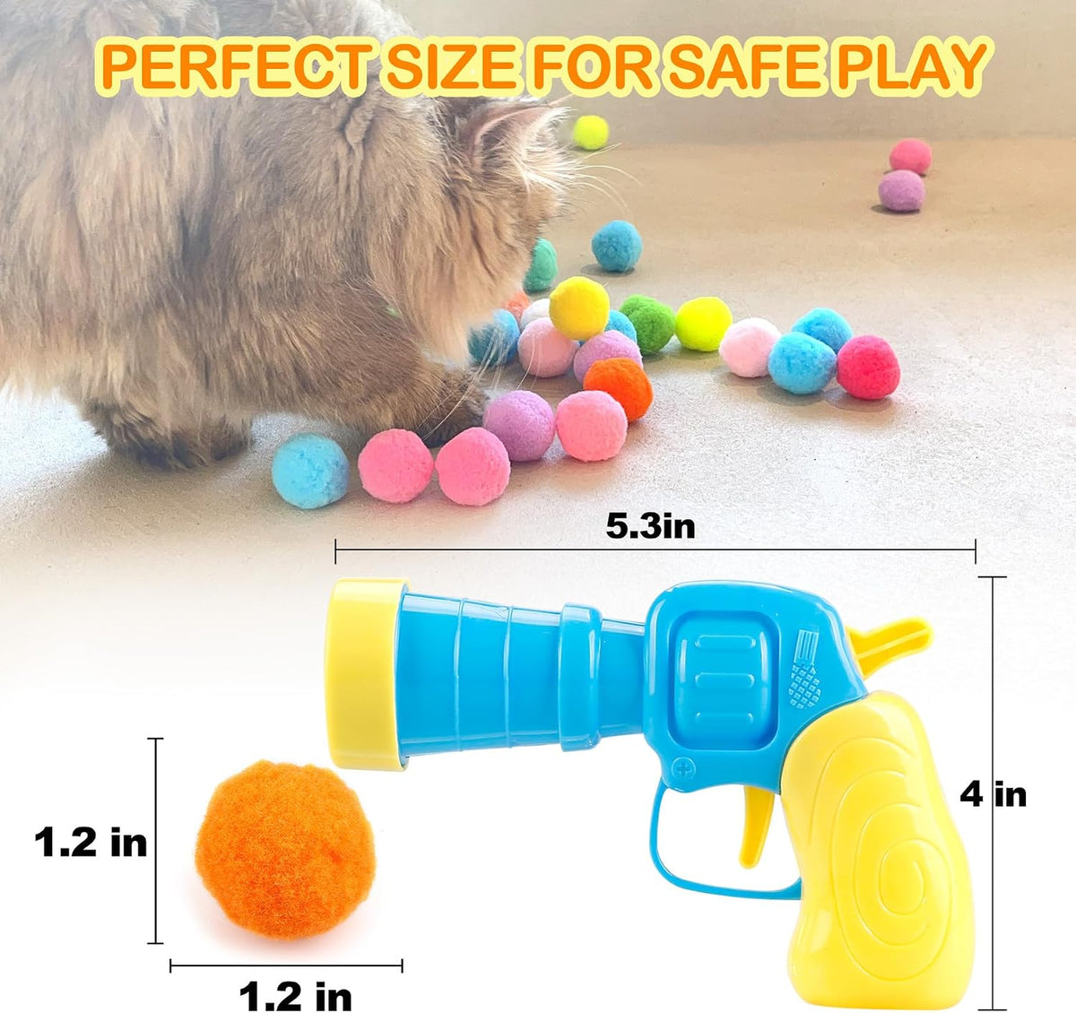 MeoHui pet ball launcher package showing one gun and thirty lightweight balls.