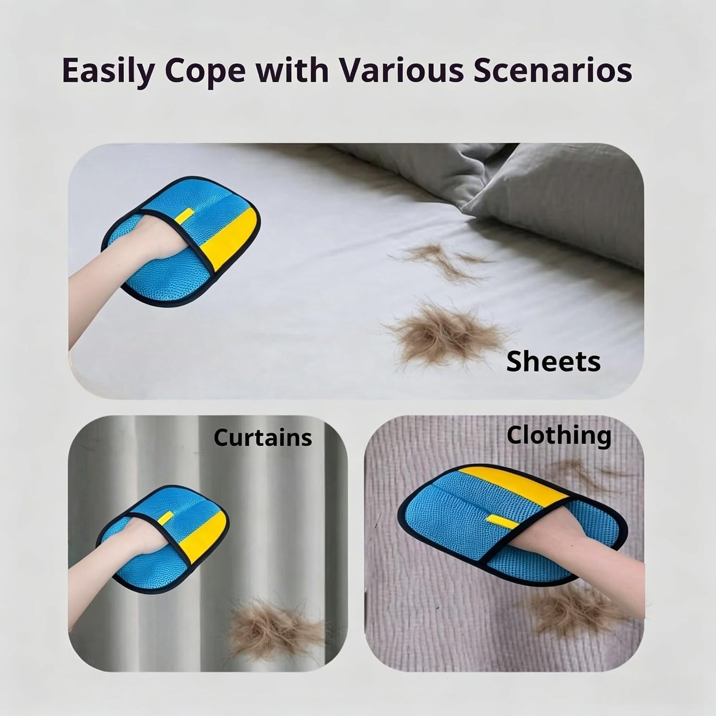 Purepath dog and cat grooming glove being used on carpet