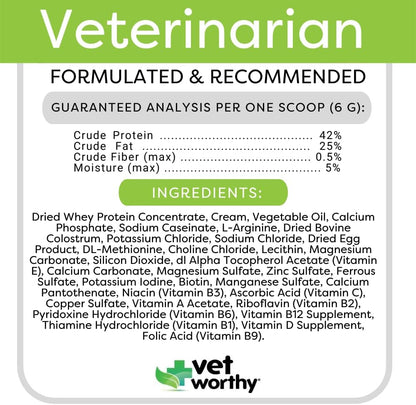 Vet Worthy pet milk powder with colostrum nutrition label