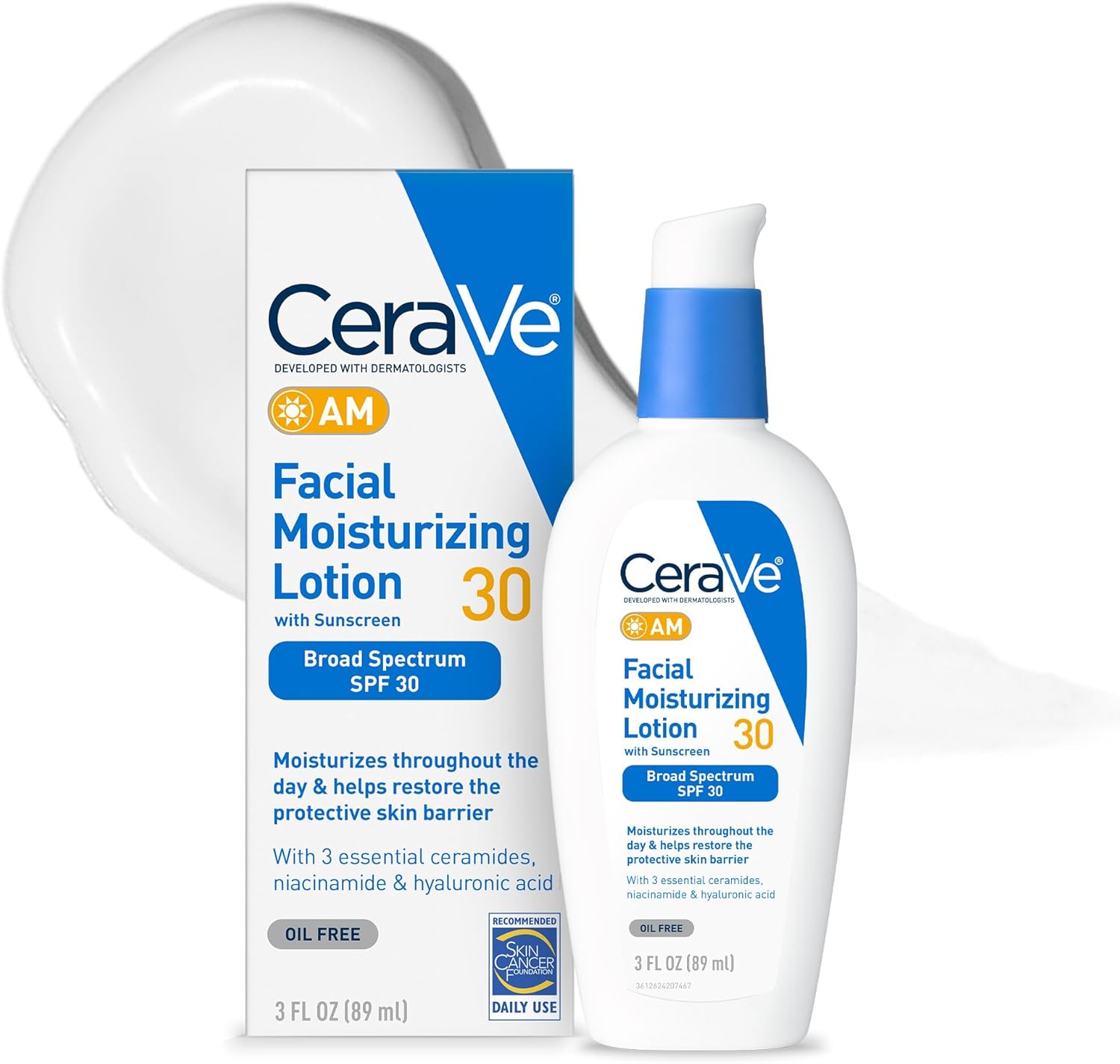 CeraVe AM Facial Moisturizing Lotion SPF 30 front view of 3 ounce bottle
