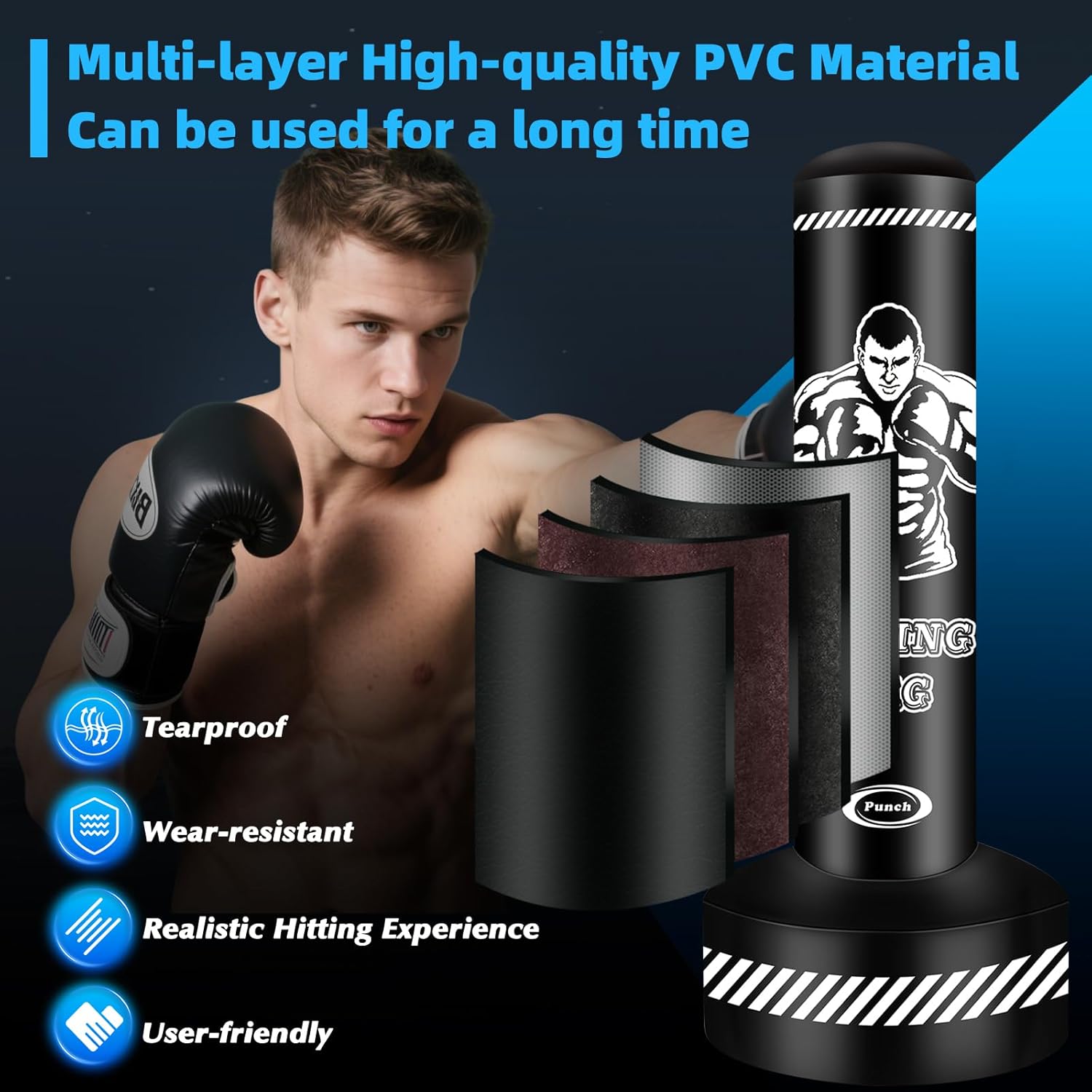 Yorwhin martial arts training equipment standing on flat living room floor.
