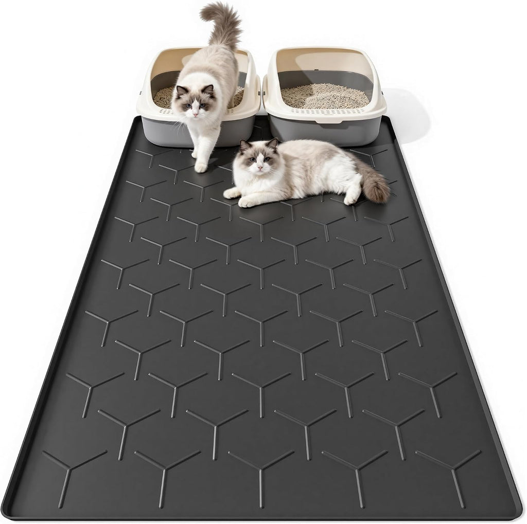 Bulkniu Large Silicone Cat Litter Mat, Waterproof/Urineproof, Litter Recycling, Easy to Clean, Soft on Kitty Paw (22"X34"- Grey) - Image 11