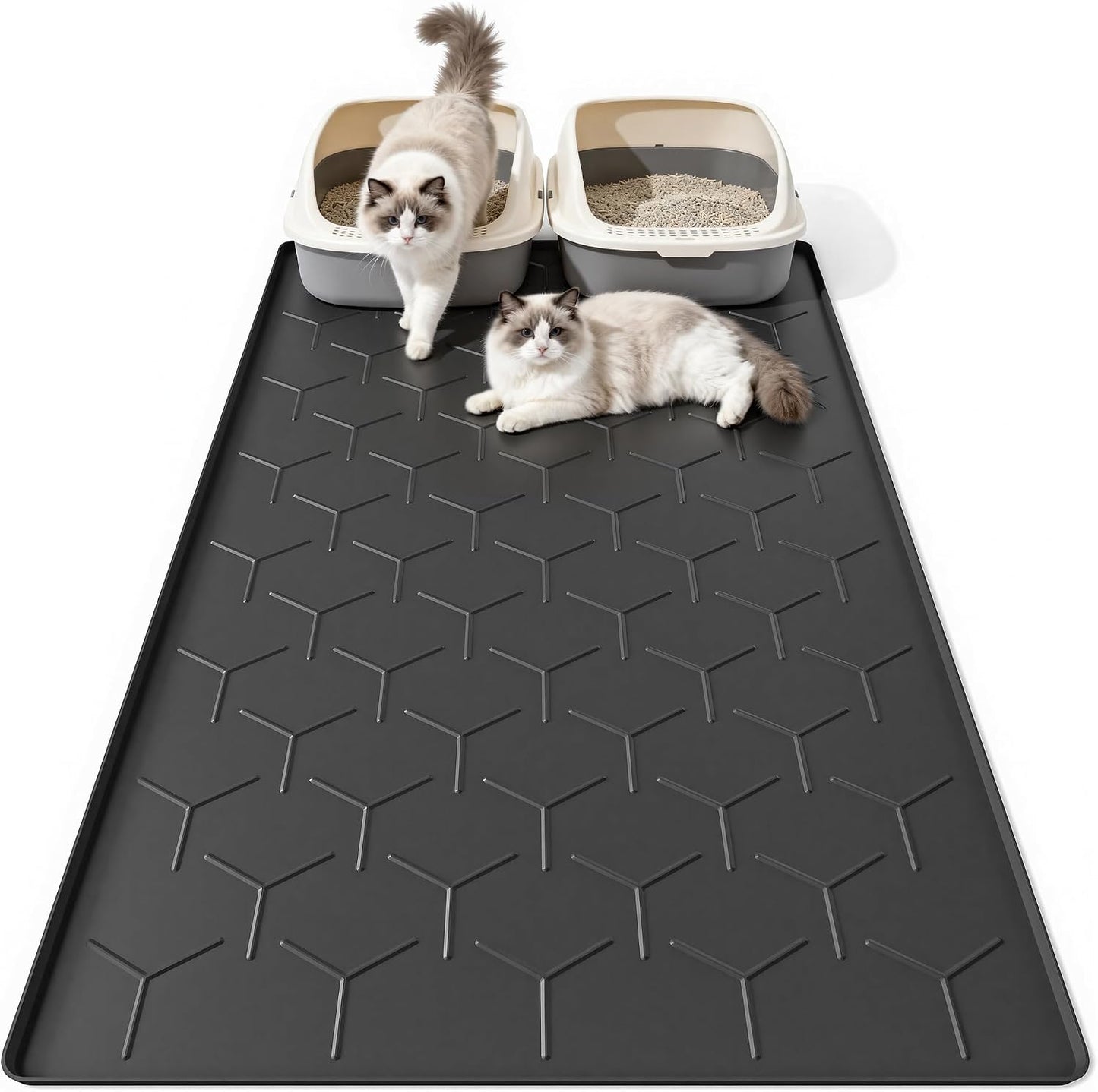 Bulkniu Large Silicone Cat Litter Mat, Waterproof/Urineproof, Litter Recycling, Easy to Clean, Soft on Kitty Paw (22"X34"- Grey) - Image 11
