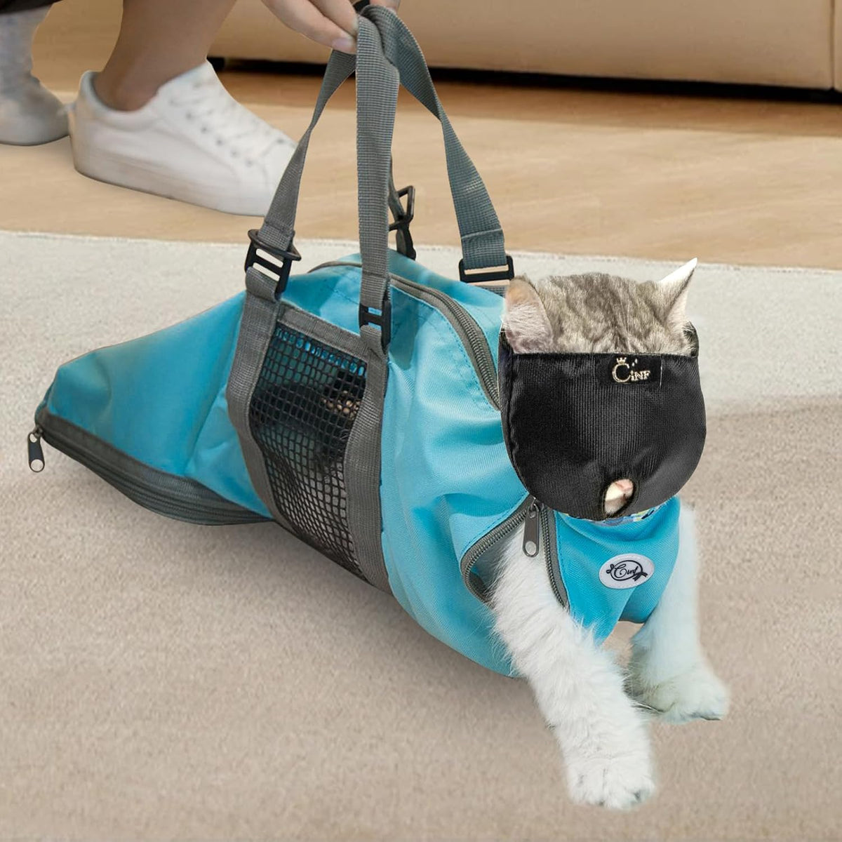 Cinf Cat Nail Clipping Cleaning Grooming Restraint Bag Free Muzzle No Scratching Biting for Bathing Nail Trimming Injecting Examining(Black,M) - Image 12