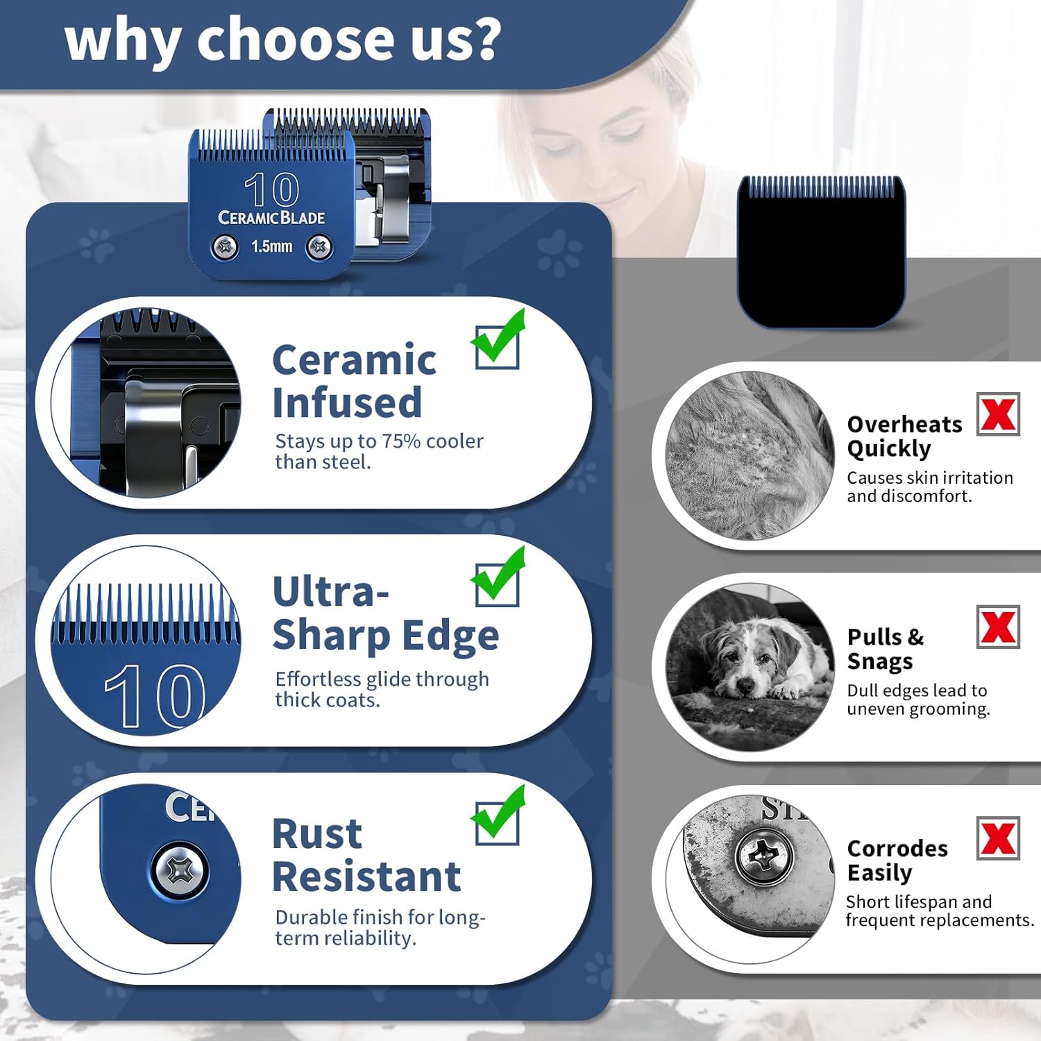 Side view profile of the 1.5mm pet hair clipper blade emphasizing the premium ceramic layer