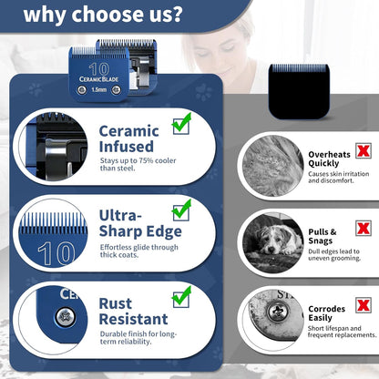 Side view profile of the 1.5mm pet hair clipper blade emphasizing the premium ceramic layer