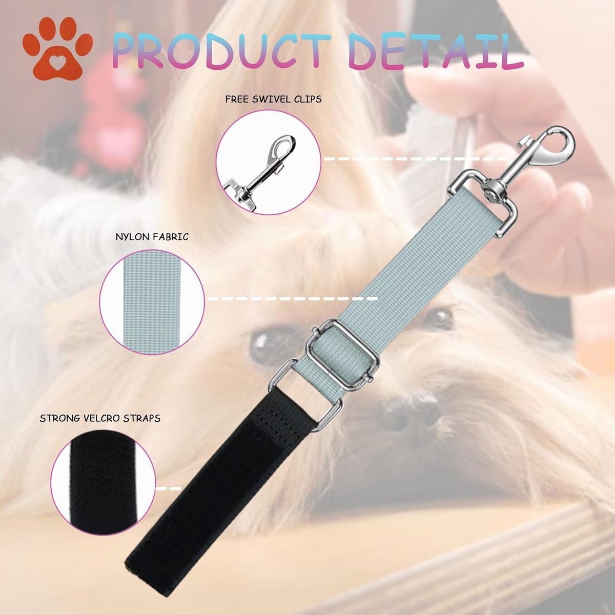 Adjustable nylon grooming loop strap showing length extension