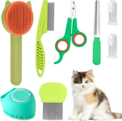 VCZONE 8 Pcs Cat Brush Grooming Kits, Pet Self Cleaning Kit with Pet Nail Clipper and File, Flea Comb, Pet Shampoo Bath Brush, Pet Shedding Brush, Silicone Toothbrush (Pink) - Image 10