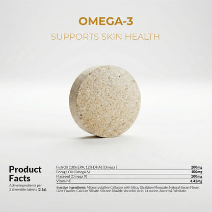 Dog skin allergy and dry skin relief tablets container from the side