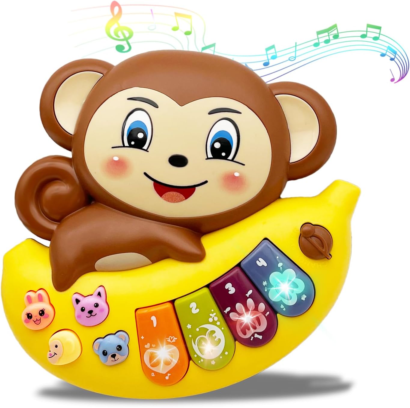 Brother Toys baby musical piano front view featuring the colorful cartoon monkey design with light up keys.