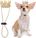Abbylike Pet Rhinestone King Crown front view showing pink crystals and gold base