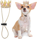Abbylike Pet Rhinestone King Crown front view showing pink crystals and gold base