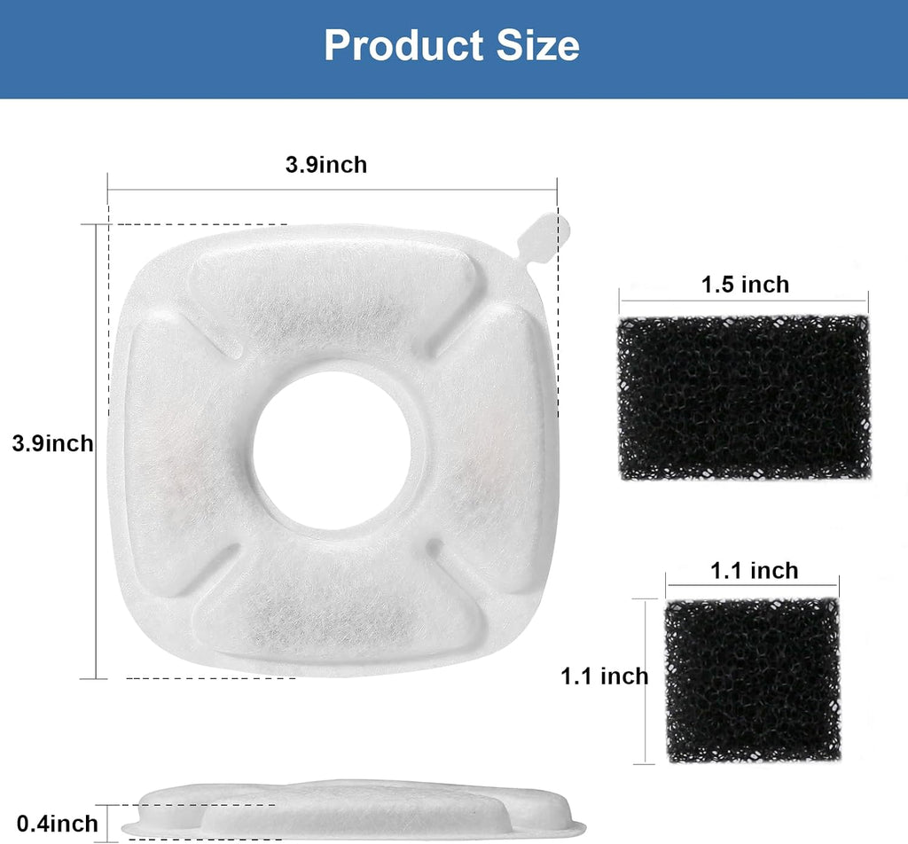 16 Pieces 8 Pack Replacement Filters & 8 Pack Replacement Pre-Filter Sponges for Veken 95oz/2.8L Bellflower Pet Fountain Cat Water Fountain Dog Water Dispenser - Image 9