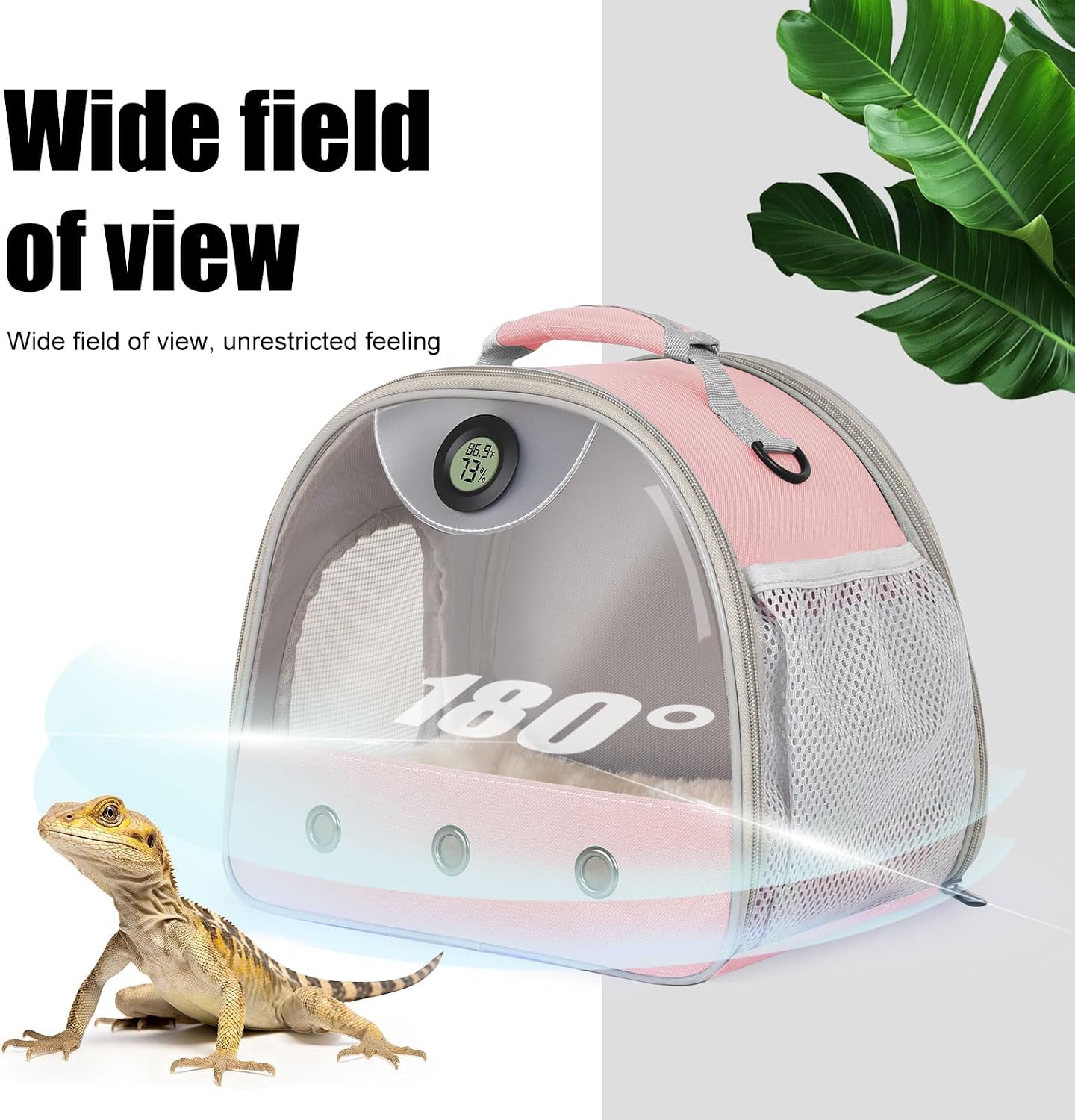 Bearded Dragon Travel Backpack Carrier with Reptile Thermometer and Humidity Gauge Lizard Travel Cage Space Capsule Clear Bubble Window Astronaut Reptile Bag for Ball Python (Pink, Carrier) - Image 6