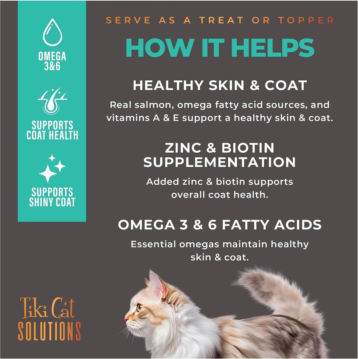 Lickable mousse cat treat with zinc and biotin by Tiki Pets USA imported