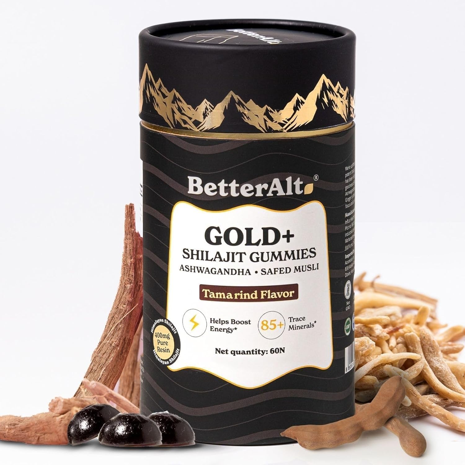 Better Alt Gold Plus Shilajit Gummies front view bottle for natural energy support