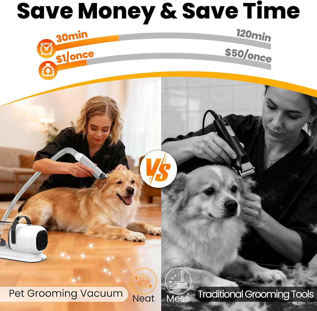All in one pet grooming solution with flexible hose and cleaning accessories