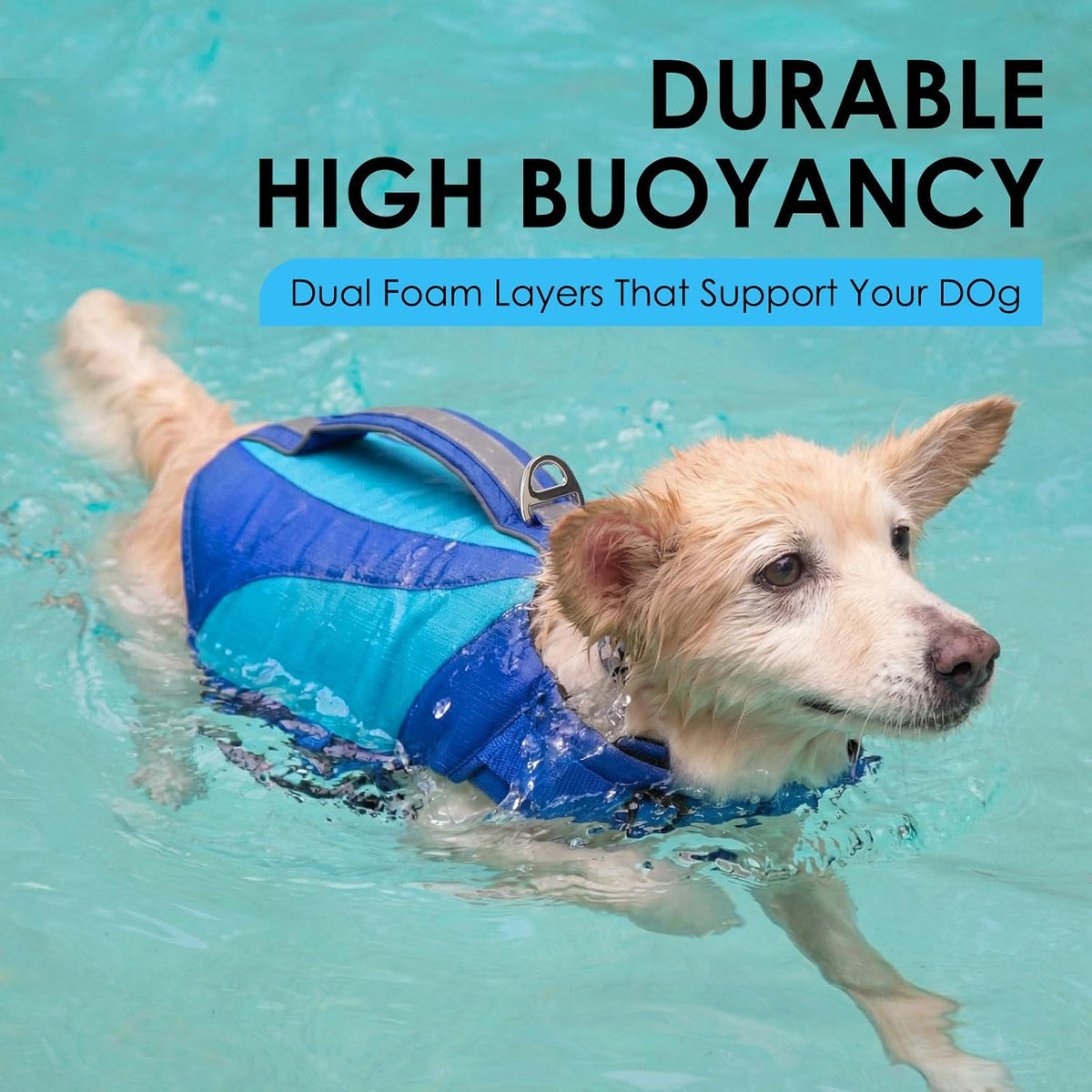 AOFITEE puppy swimming vest with reflective strips and top rescue handle