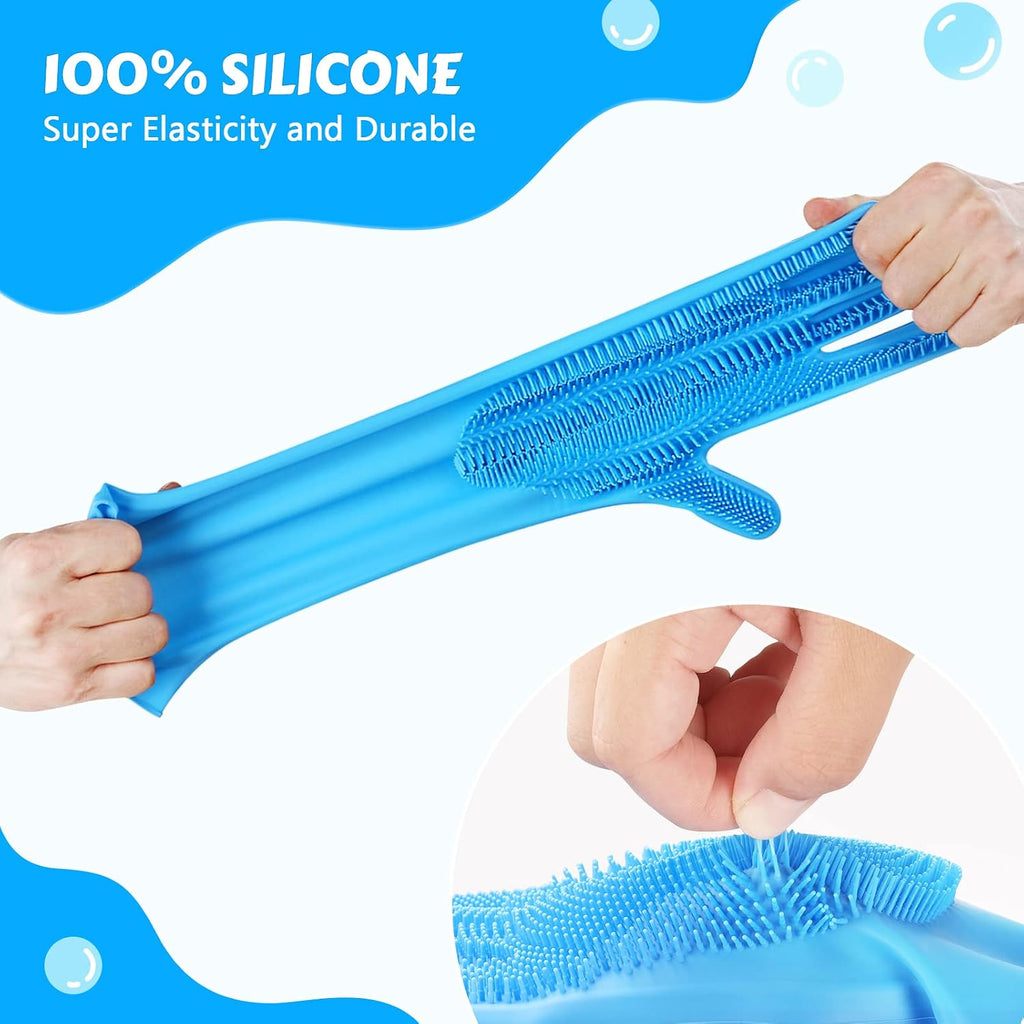 Heat resistant silicone pet bath gloves showing ergonomic five finger design