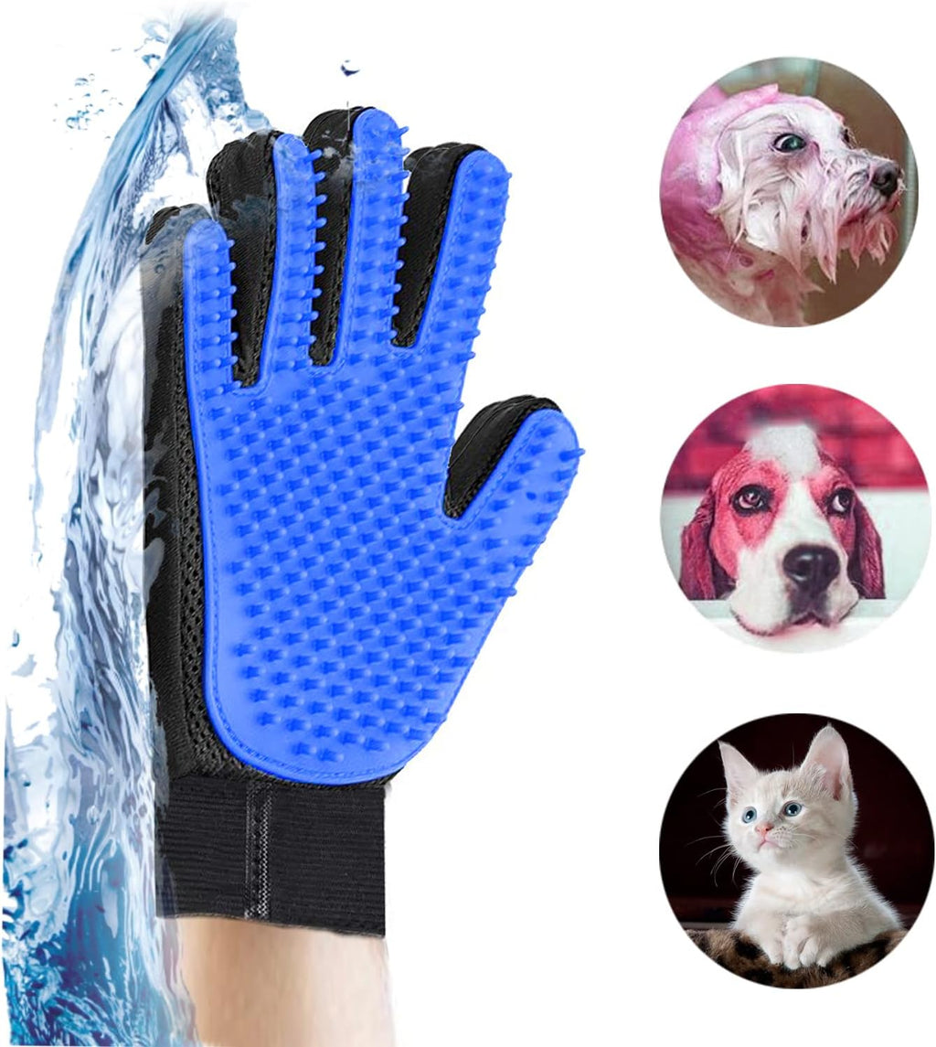 Person using pet grooming glove on a dog