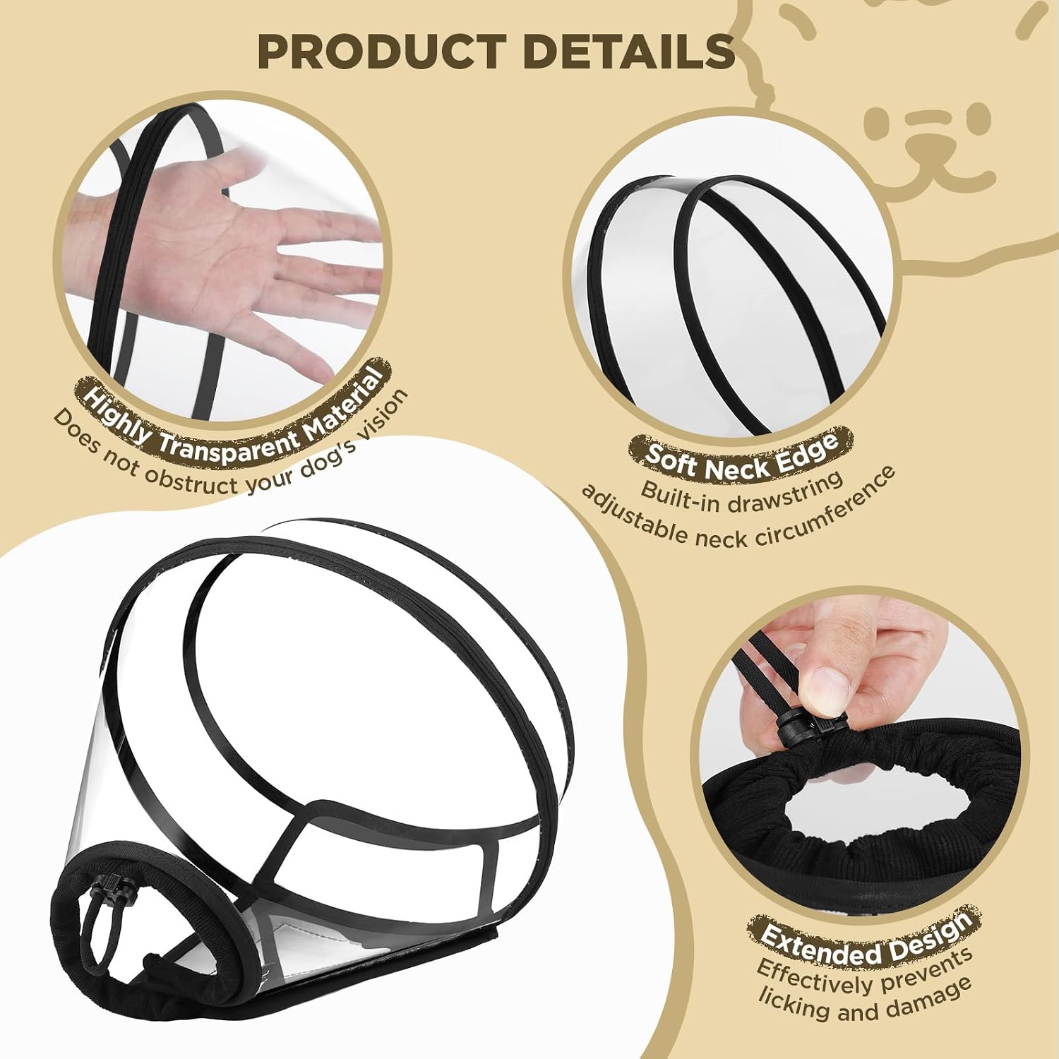 BONTHEE adjustable depth dog cone showing soft padded neck edges