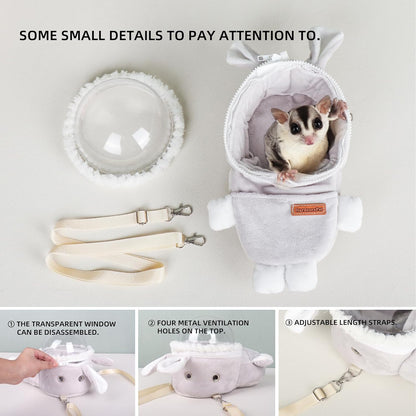 Hamster Carrier Rat Bag Cute Rabbit Shape Small Animal Sugar Glider Travel Pouch Gerbil Hedgehog Portable Travel Carrier Outdoor Hangbag Grey Squirrel Rat Carrier (Grey) - Image 4