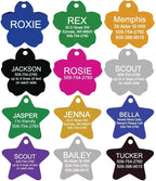 Close-up of clear laser text on custom aluminum pet tag